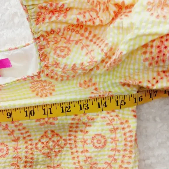 Blouse Lilly Pulitzer Seersucker Orange Yellow Puff Sleeve Coquette Fairy Sz XXS - Picture 3 of 16